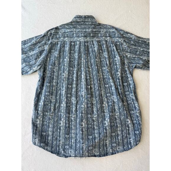 Vintage Woolrich Men XL Camp Shirt Button Up All Over Fish Pattern Short Sleeve - Picture 6 of 7
